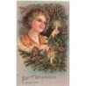n°30481 - Carte Gaufrée - Fröhliche Weihnachten - Jeune femme allumant les bougies d'un sapin