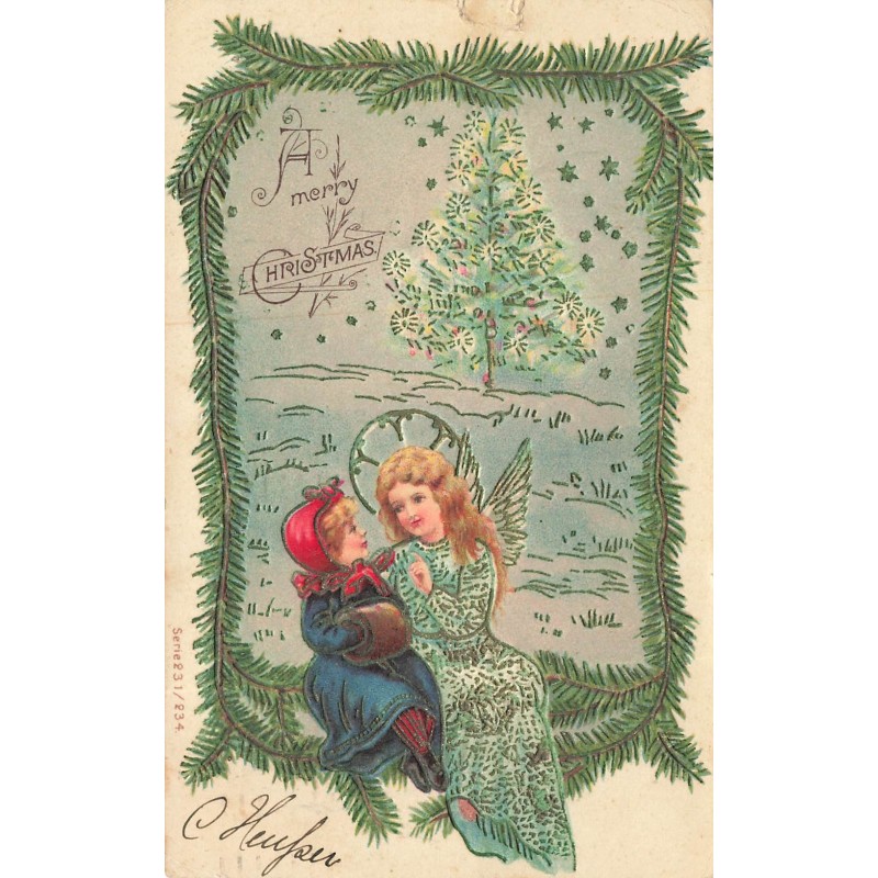 n°30486 - Carte Gaufrée - Noël - A Merry Christmas - Ange parlant à une fillette