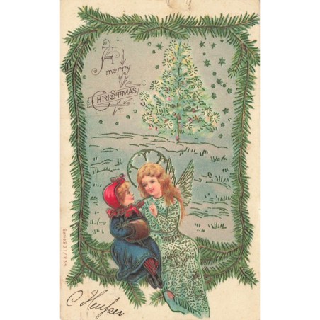 n°30486 - Carte Gaufrée - Noël - A Merry Christmas - Ange parlant à une fillette