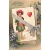 n°30488 - Carte Gaufrée - Clapsaddle - Souvenir d'Amitié - Jeu de cartes entouré de violettes
