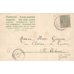 n°30491 - Carte Gaufrée - Jeune femme parlant avec une colombe près d'un étang avec des cygnes