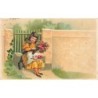 n°30494 - Carte Gaufrée - Fantaisie - Fillette assise avec un bouquet de roses
