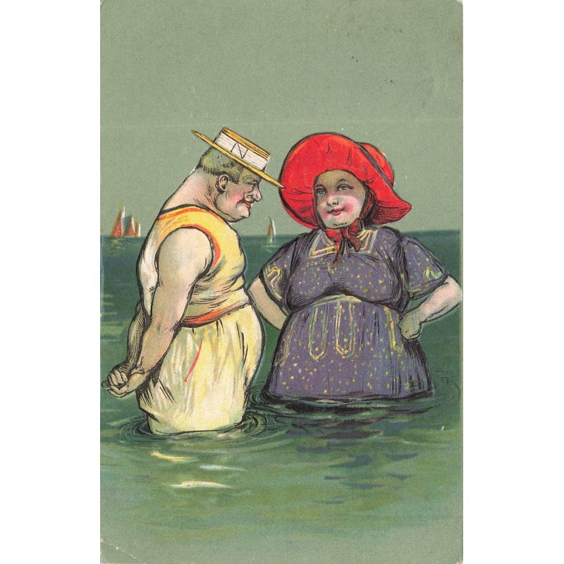 n°30495 - Carte Gaufrée - Fantaisie - Vieux Couple debout dans la mer