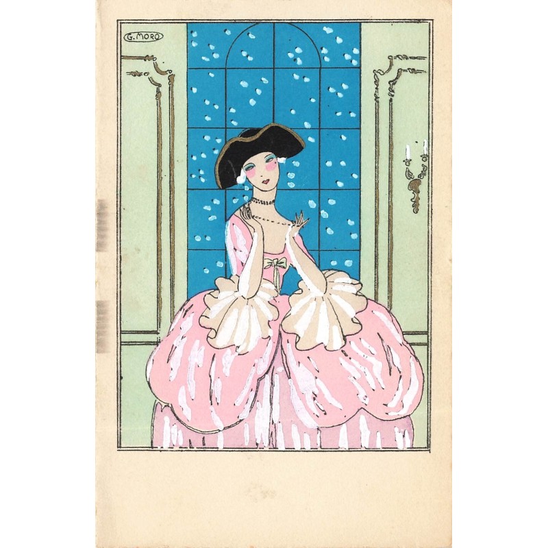 n°30508 -Carte Peinte à la Main - Livret - Illustrateur G. Moro - Jeune femme en Colombine