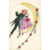 n°30510 - Carte Peinte à la Main - Couple dansant sous un croissant de lune