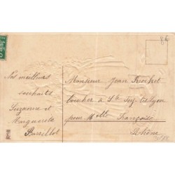 n°30518 - Carte Gaufrée - MSIB 13968 - Heureuse Année - Fillette portant des cochons debout au milieu d'un fer à cheval