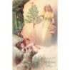 n°30522 - Carte Gaufrée - Wishing you Christmas Cheer - Ange apportant un sapin pour des fillettes endormies