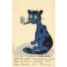 n°30531 - Carte Peinte à la Main- Chat bleu fumant le cigare -style Lewin