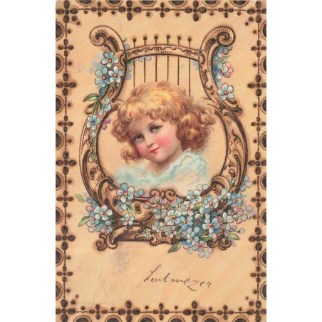 n°30543 - Fantaisie - Imitation bois WBB 1202 - Fillette au milieu d'une lyre