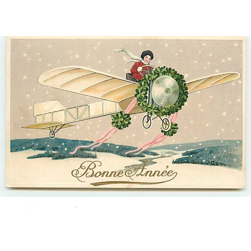 n°13881 - Carte Gaufrée - Bonne Année - Enfant pilotant un avion