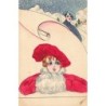 n°30552 - Illustrateur - Jeunes femmes sous la neige, une portant un manteau rouge -Style Susie
