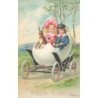 n°30563 - Pâques - Fröhliche Ostern - Couple et lièvre dans un oeuf transformé en voiture