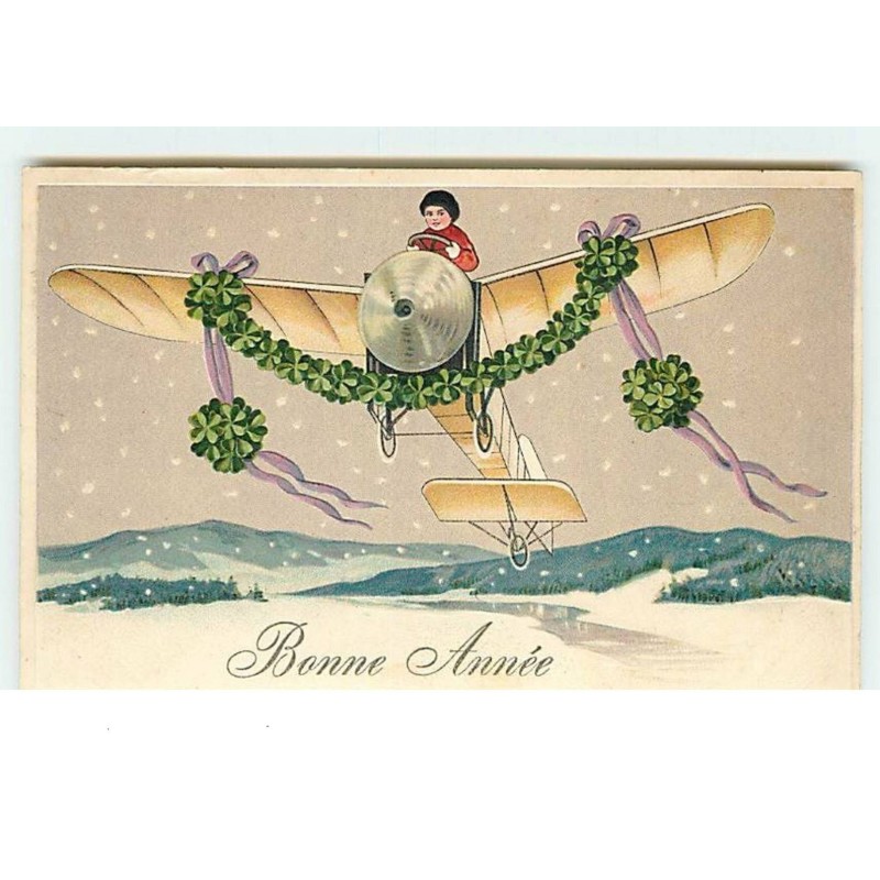 n°13883 - Carte Gaufrée - Bonne Année - Enfant pilotant un avion