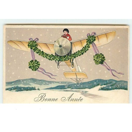 n°13883 - Carte Gaufrée - Bonne Année - Enfant pilotant un avion
