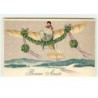 n°13883 - Carte Gaufrée - Bonne Année - Enfant pilotant un avion