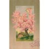 n°30569 - Carte Gaufrée - Fantaisie - Arbre humanisé jouant du pipeau pour deux anges dansant