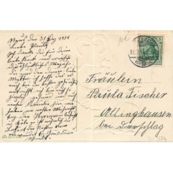 n°30574 - Carte Gaufrée - Nouvel An - Fillette assise dans un porte-monnaie - Billets et pièces