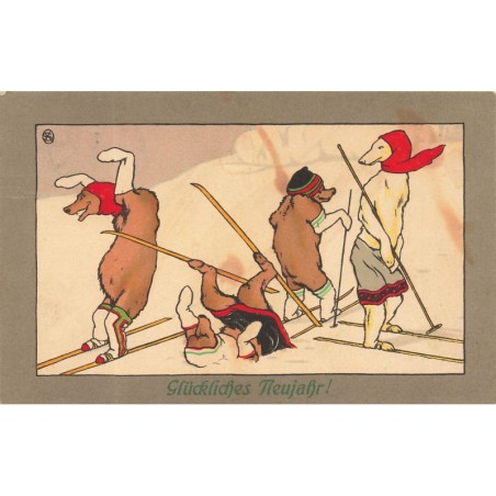 n°30578 - MM Vienne 652 - Glückliches Neujahr - Chiens humanisés sur des skis