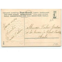 n°13884 - Carte Gaufrée - Bonne Année - Ange conduisant une charette remplie de muguet, et tirée par des cochons