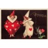 n°30585 - Carte Gaufrée - Nouvel An - Clapsaddle - Deux fillettes portant des tenues de clown