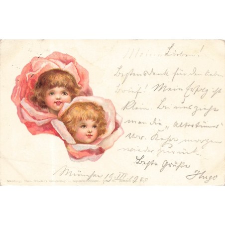 n°30587 - Fantaisie - Stroefer's - Deux portraits de fillettes au milieu de roses