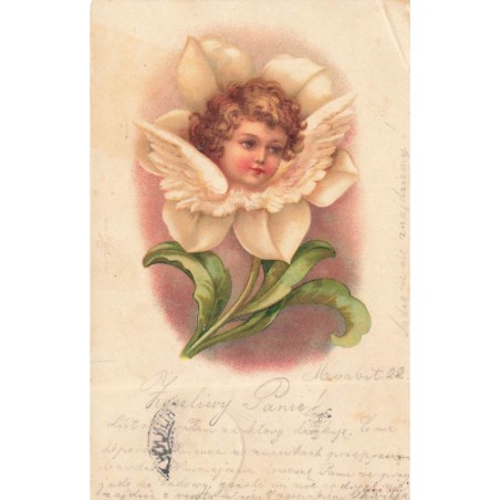 n°30590 - Fantaisie - Clapsaddle - Portrait d'un ange au milieu d'une fleur
