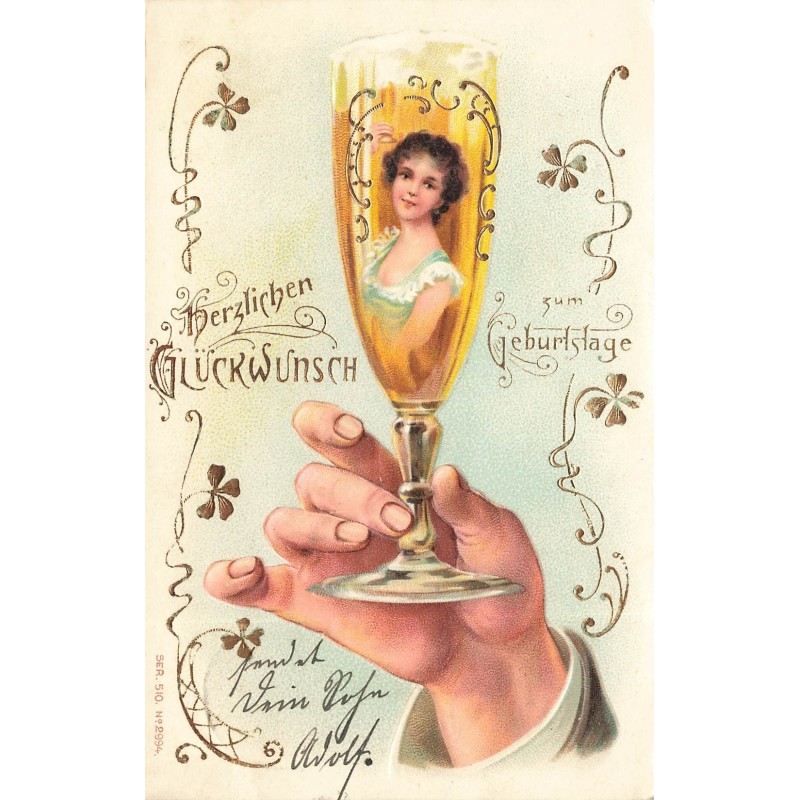 n°30594 - Fantaisie - Portrait d'une femme dans une flûte de champagne - Surréalisme