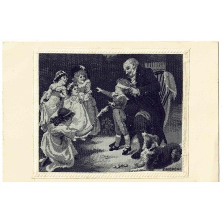 n°30601 - Carte Brodée Tissée Soie - E. Morgan - Enfants jouant à colin maillard