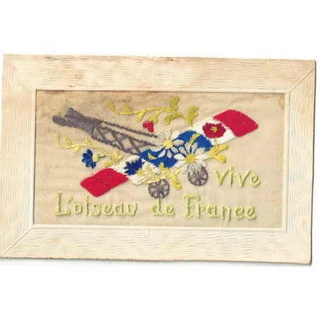 n°30602 - Carte Brodée - Vive l'Oiseau de France - Avion