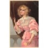 n°30606 - Illustrateur MSM - Jeune femme portant une robe rose regardant par un rideau
