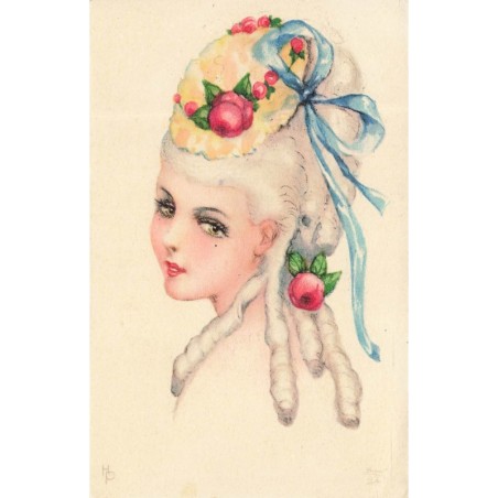 n°30607 - Hannes Petersen - Visage de profil d'une jeune femme style Pompadour