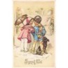 n°30611 - Illustrateur Germaine Bouret - Joyeux Noël - Couple se promenant avec un chien sous la neige