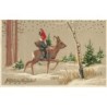 n°30615 - Carte Gaufrée - Nouvel An - Fröhliche Neujahr - Nain sur le dos d'une biche