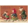 n°30617 - Carte Gaufrée - Fröhliches Neues Jahr - Famille de Bonhommes de neige humanisés