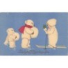 n°30620 - Carte Gaufrée - Style Baumgarten - Ours polaire avec une fillette sur des skis