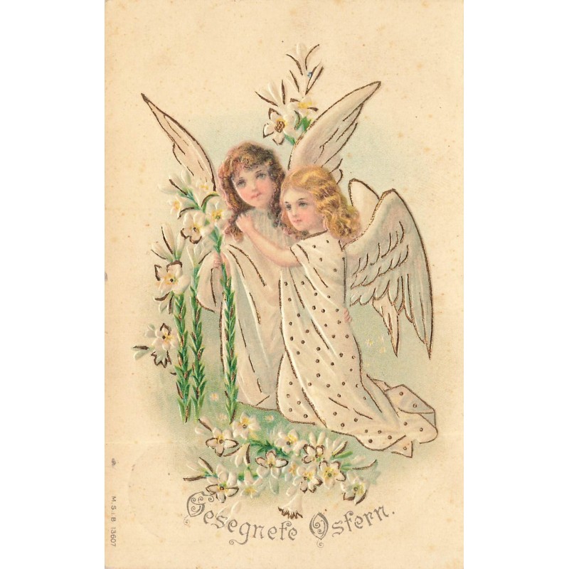 n°30627 - Carte Gaufrée - MSIB 13607 - Gesegnete Osfern - Deux anges entrourés de fleurs