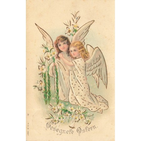 n°30627 - Carte Gaufrée - MSIB 13607 - Gesegnete Osfern - Deux anges entrourés de fleurs