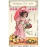 n°30630 - Carte Gaufrée - Pâques - Fröhliche Ostern - Jeune fille au milieu de poussins