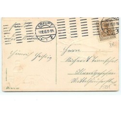 n°13891 - Carte Gaufrée - Prosit Neujahr - Enfant à califourchon sur une bouteille de champagne en avion