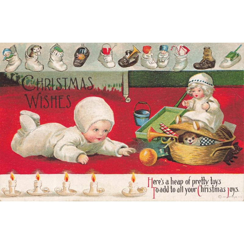 n°30635 - Carte Gaufrée - Style Clapsaddle - Christmas Wishes - Bébé près de ses jouets - Poupée