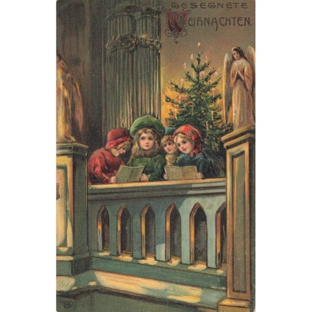 n°30637 - Carte Gaufrée - Noël - Gesegnete Weihnachten - Jeunes filles chantant dans une église