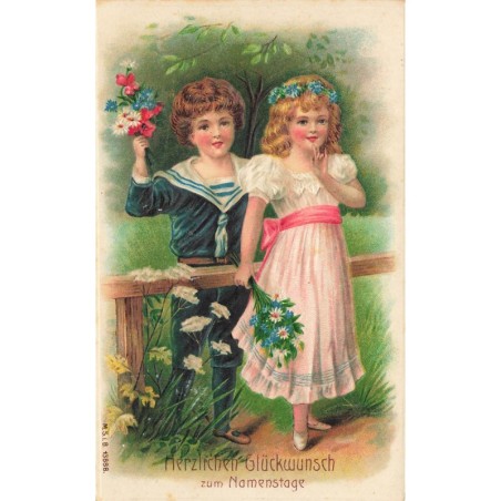 n°30640 - Carte Gaufrée - Anniversaire - MSIB 13888 - Deux jeunes gens