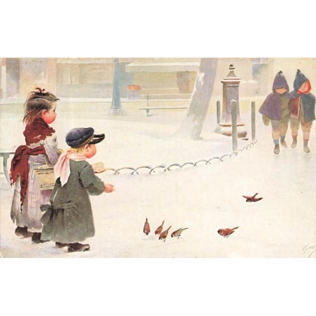 n°30650 - H. Ch. Vienne 118 - Jean Geoffroy - Enfants donnant à manger à des oiseaux dans un parc