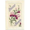 n°30652 -  Carte Brodée - Bonne Année - Motif Floral Iris