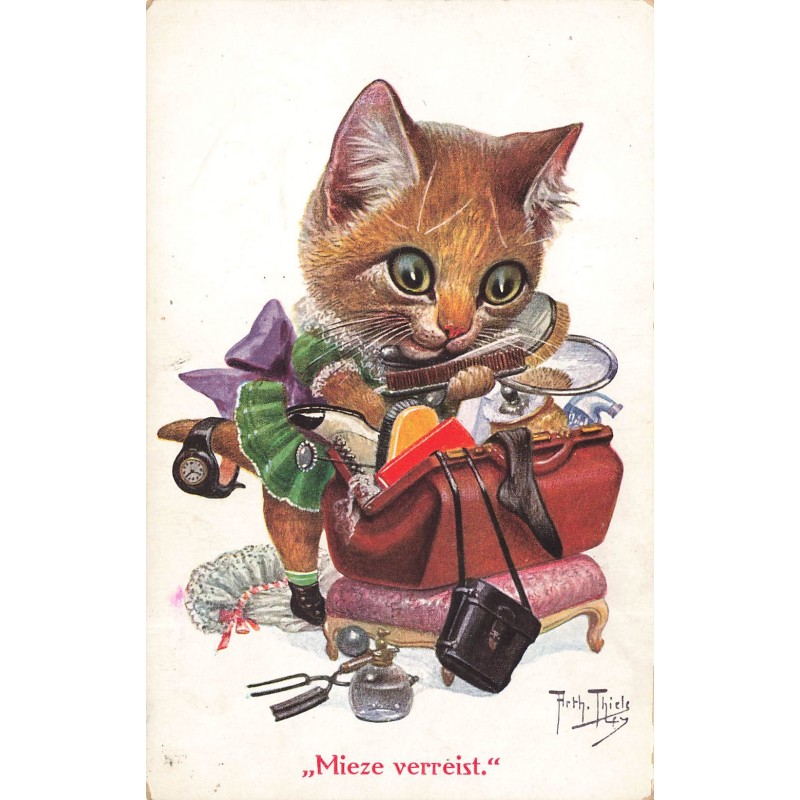 n°30657 -  Arthur Thiele - Mieze verreist - TSN Série 1424 - Chat humanisé fouillantdans un sac