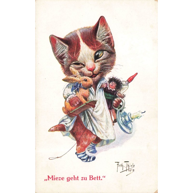 n°30658 - Arthur Thiele - Mieze geht zu Bett (TSN Serie 1424 )- Chat humanisé avecdes jouets