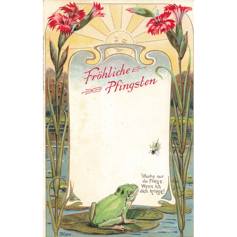 n°30663 - Fröhliche Pfingsten - Grenouille et Mouche - Art Nouveau par R. Koch