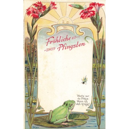n°30663 - Fröhliche Pfingsten - Grenouille et Mouche - Art Nouveau par R. Koch