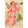 n°30667 -  Carte Gaufrée - Joyeux Noël - Ange à la trompette et sapin de Noël - 1902