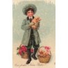 n°30670 -  Carte Gaufrée - Ein frohes Neues Jahr ! - Garçonnet, Cochons porte-bonheur et Roses